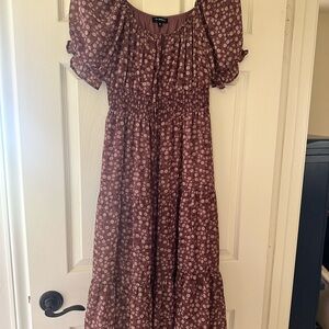 Blu Pepper Cream and Purple Square Neck Midi Dress